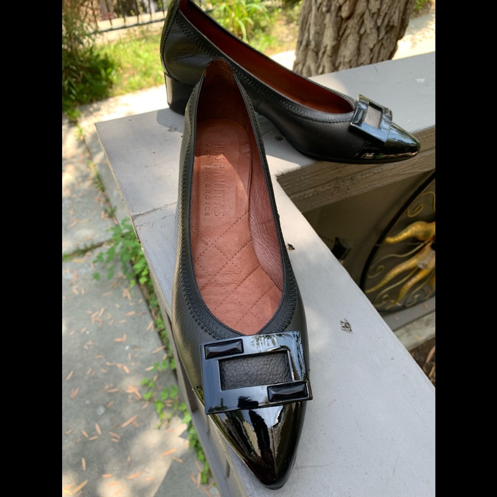 Hispanitas black leather pump block heel size 9.5